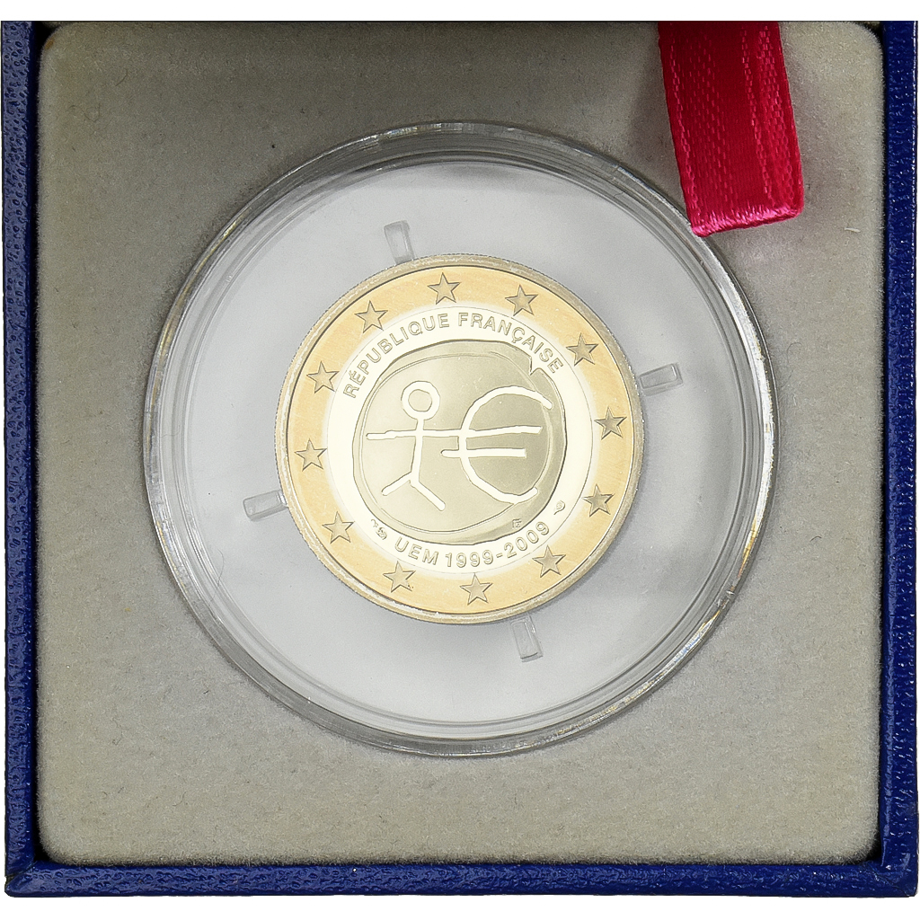 France, 2 Euro, 10 Years of EMU, Proof, 2009, MDP, Bi-Metallic, 