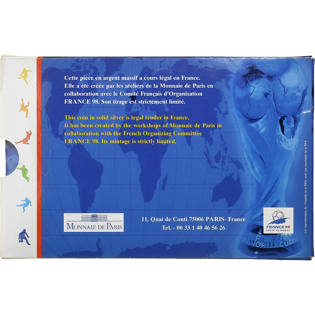 France, 1 Franc + Label Pin, Coupe du Monde 1998, 1997, MDP, Silver, 