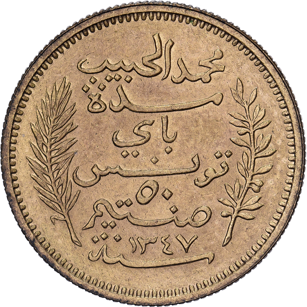 Tunisia, Muhammad al-Habib Bey, 50 Centimes, 1928, Paris, Pattern
