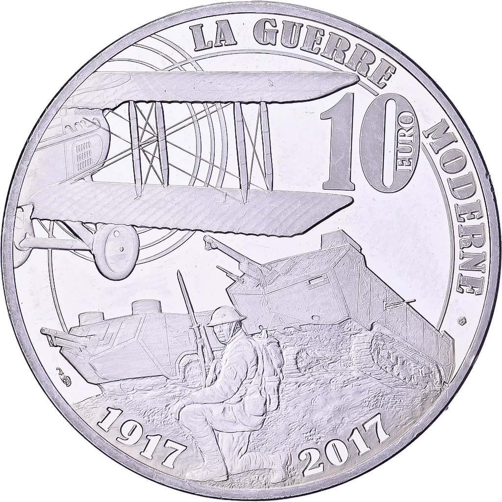 France, 10 Euro, La guerre moderne, Proof, 2017, MDP, Silver, MS