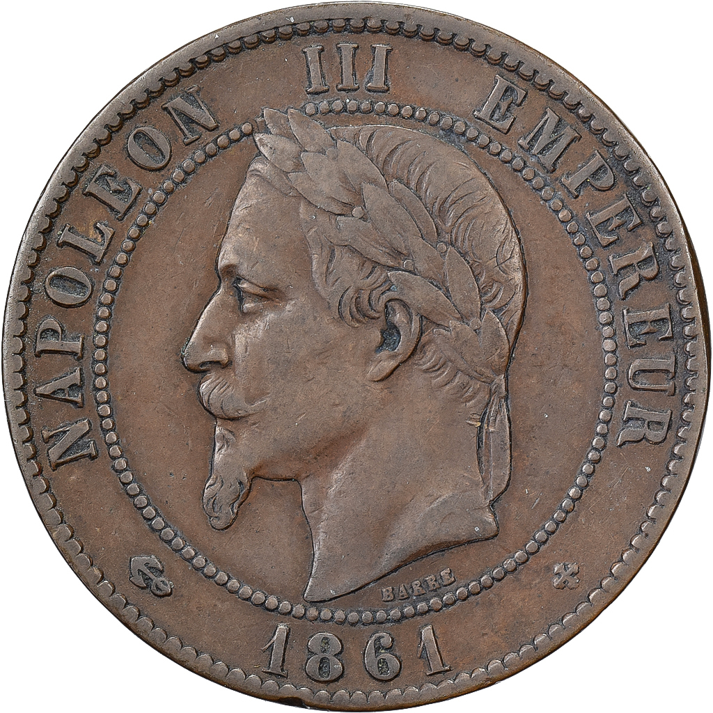 France, Napoleon III, 10 Centimes, 1861, Strasbourg, Bronze, 