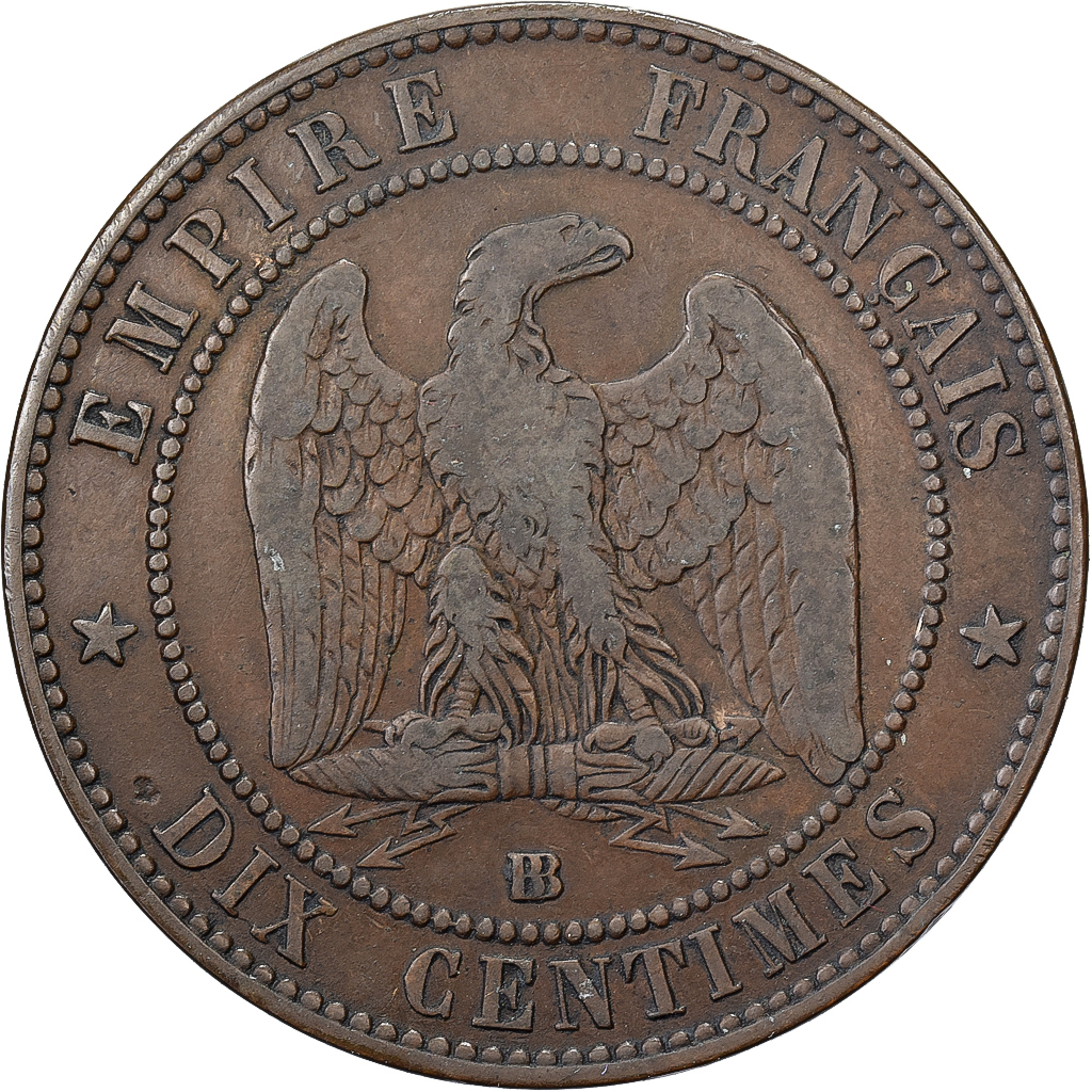 France, Napoleon III, 10 Centimes, 1861, Strasbourg, Bronze, 