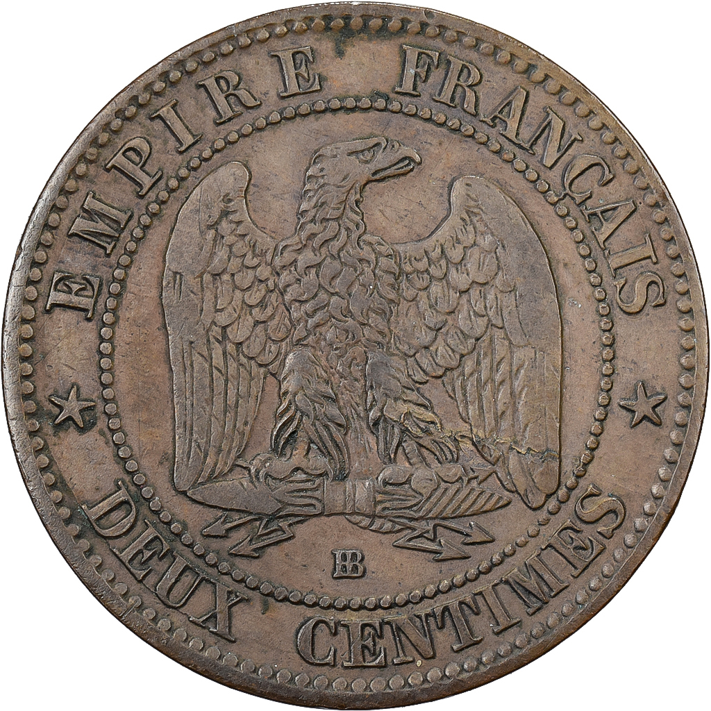 France, Napoleon III, 2 Centimes, 1853, Strasbourg, Bronze, 