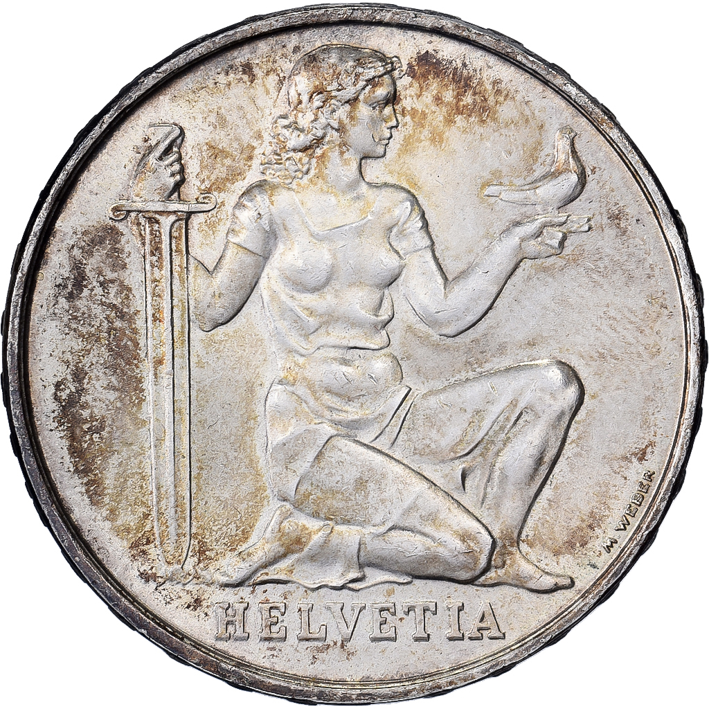 Switzerland, 5 Francs, War Bond, 1936, Bern, Silver, 