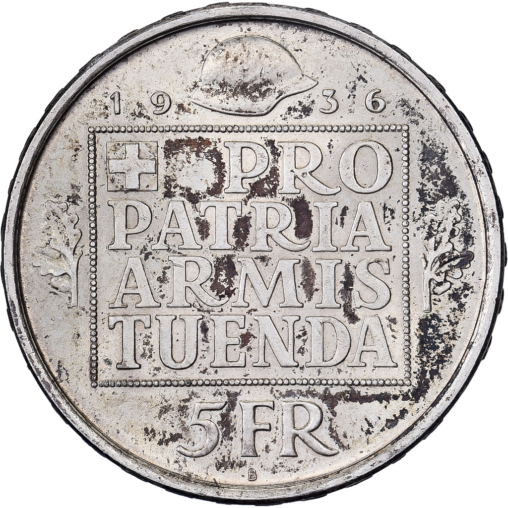 Switzerland, 5 Francs, War Bond, 1936, Bern, Silver, 