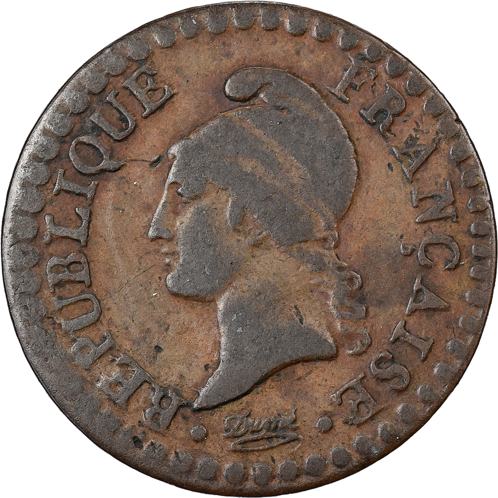 France, 1 Centime, Dupré, AN 6, Paris, Copper, VF, Gadoury:76