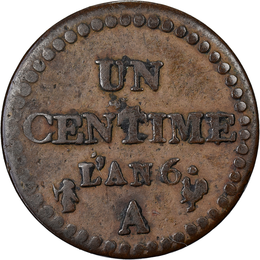 France, 1 Centime, Dupré, AN 6, Paris, Copper, VF, Gadoury:76