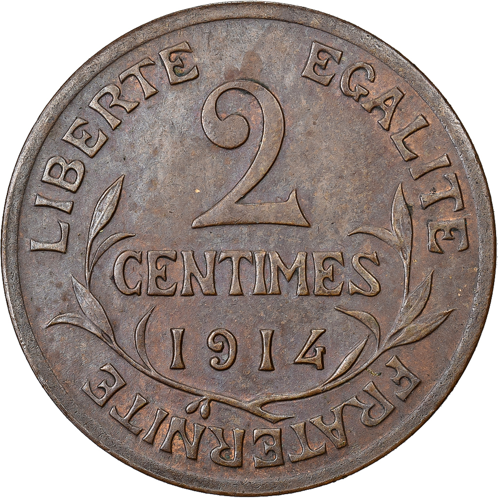 France, 2 Centimes, Daniel-Dupuis, 1914, Paris, Bronze, , Gadoury:107