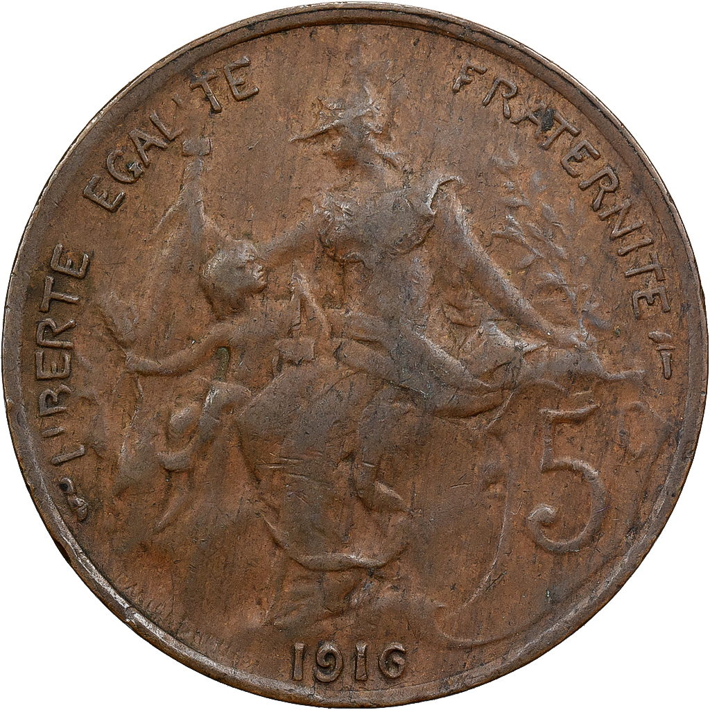 France, 5 Centimes, Daniel-Dupuis, 1916, Paris, Bronze, , Gadoury:165