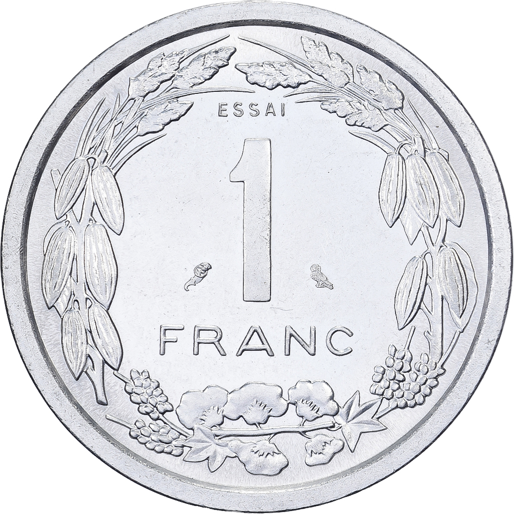 Central African States, 1 Franc, 1974, Paris, Pattern, Aluminum, 