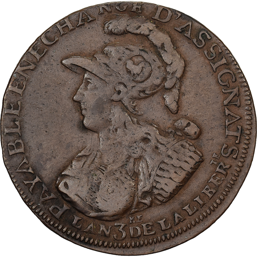 France, 2 Sols 6 Deniers, 1791 / AN 3, Paris, Copper, 