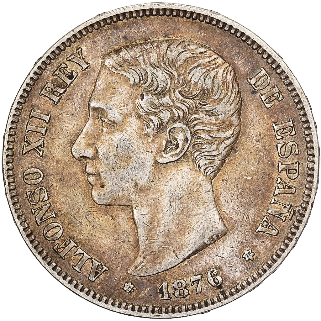 Spain, Alfonso XII, 5 Pesetas, 1876, Madrid, Silver, 