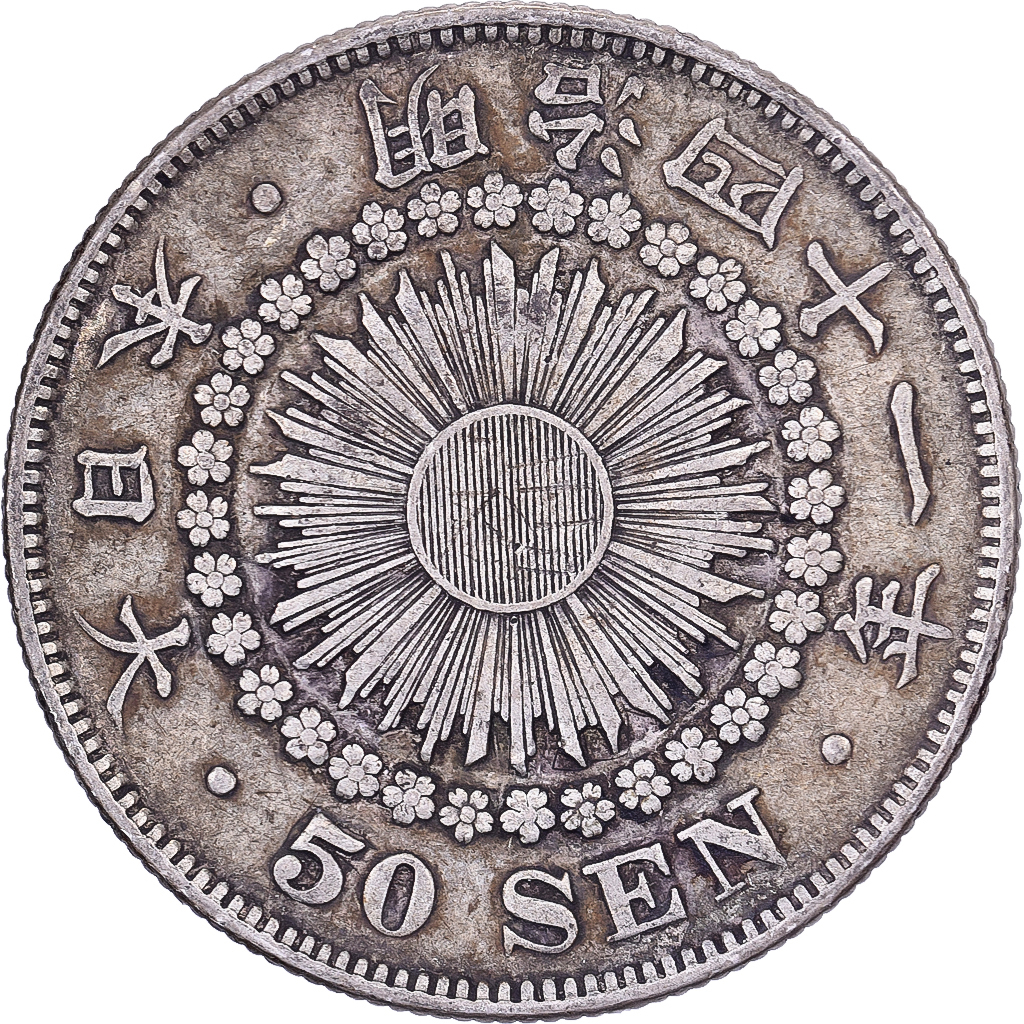 Japan, Mutsuhito, 50 Sen, Meiji Era, Yr. 41 (1908), Silver, 