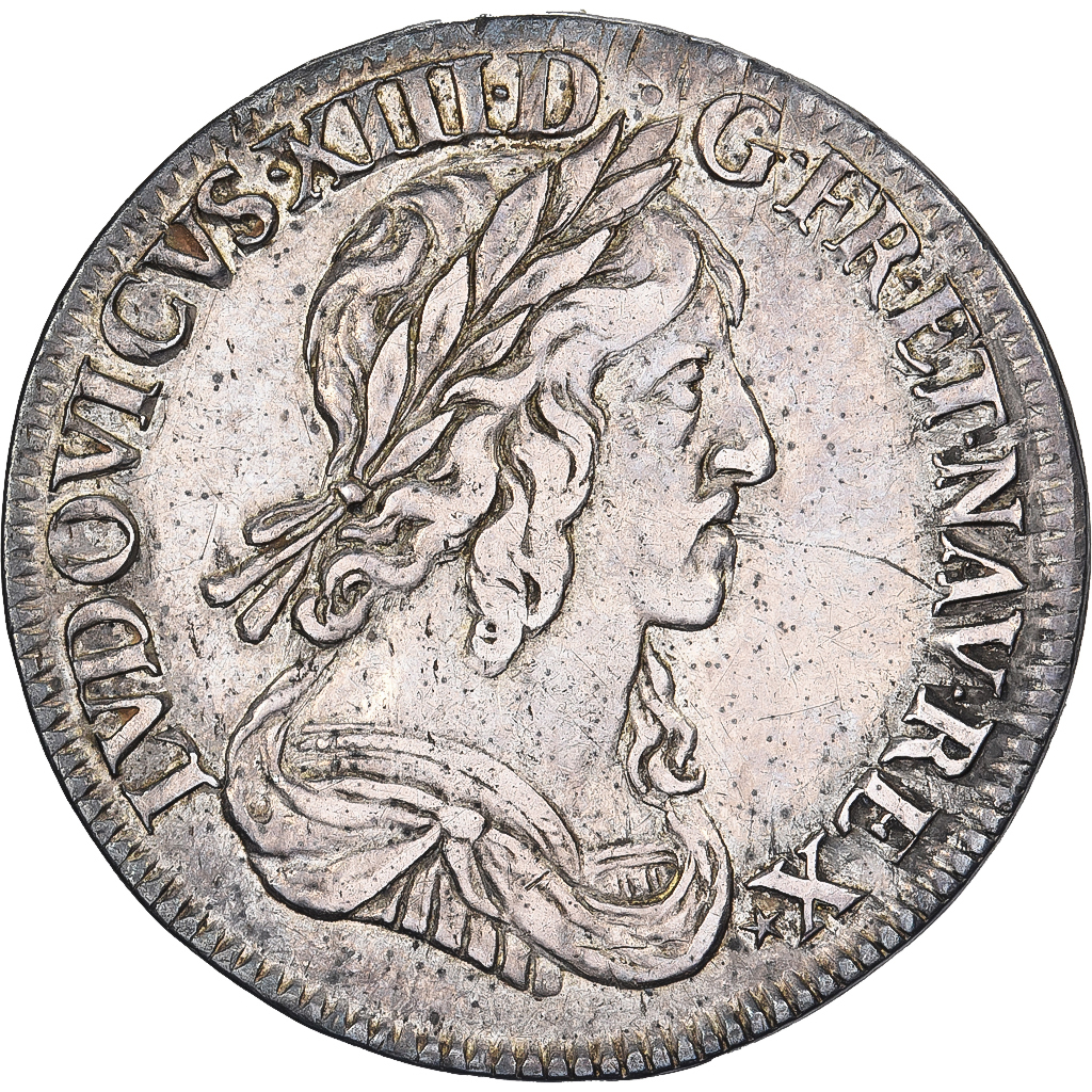 France, Louis XIII, 1/4 Ecu, 1642, Paris, Silver, EF, Gadoury:48