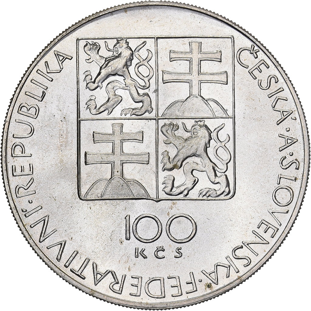 Czechoslovakia, 100 Korun, Wolfgang Amadeus Mozart, 1991, Silver, 