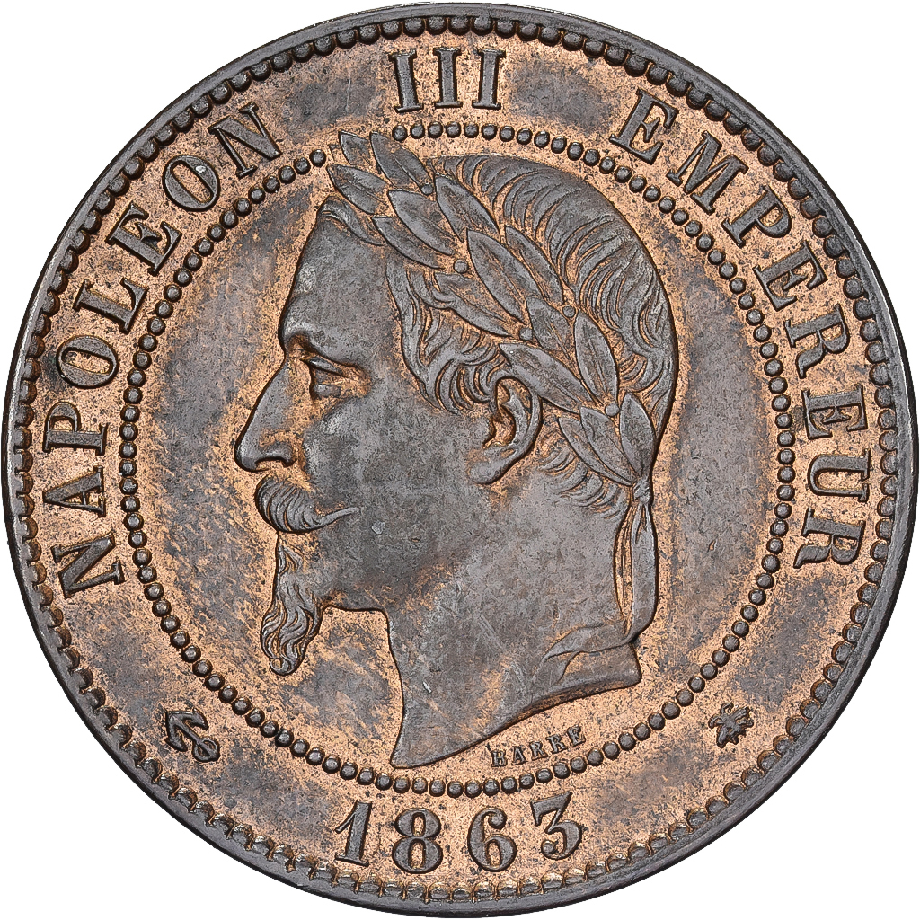 France, Napoleon III, 10 Centimes, 1863, Paris, Bronze, , Gadoury:253