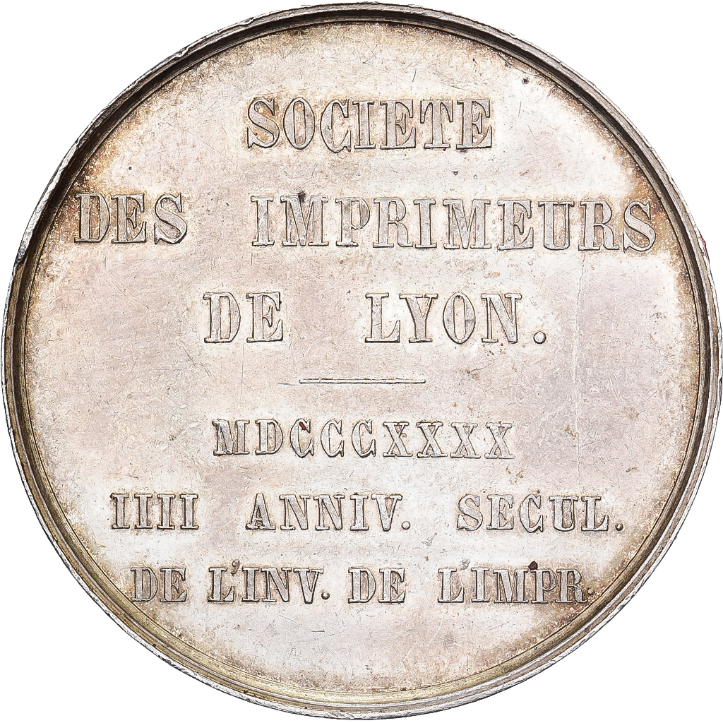 France, Token, Société des Imprimeurs de Lyon, 1840, Silver, MS(60-62)
