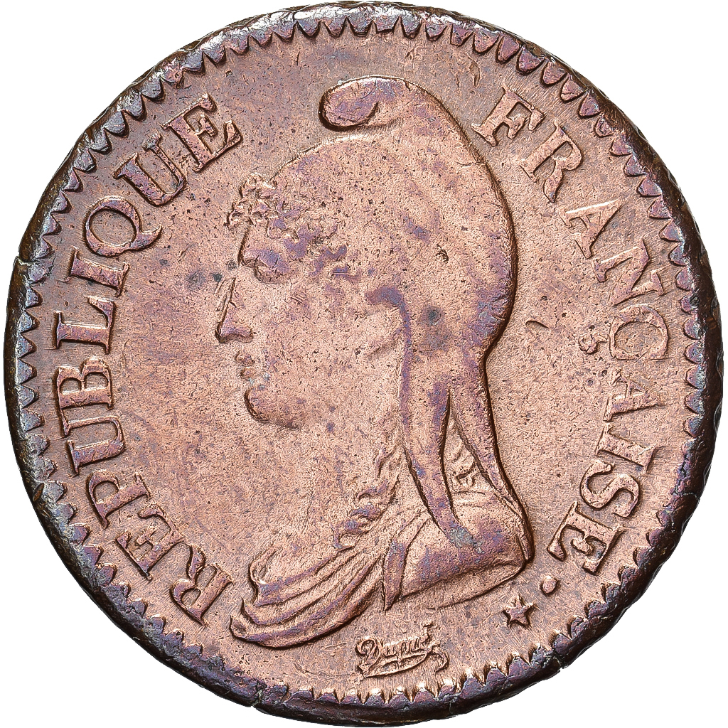 France, 1 Décime, Dupré, AN 8, Lille, Bronze, AU, Gadoury:187a