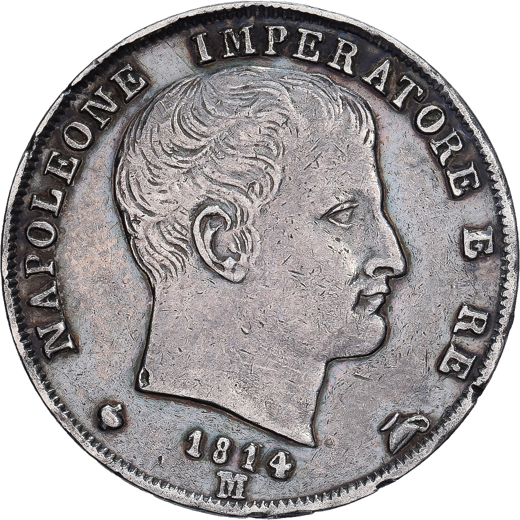 Kingdom of Italy, Napoleon I, 1 Lira, 1814, Milan, Silver, AU