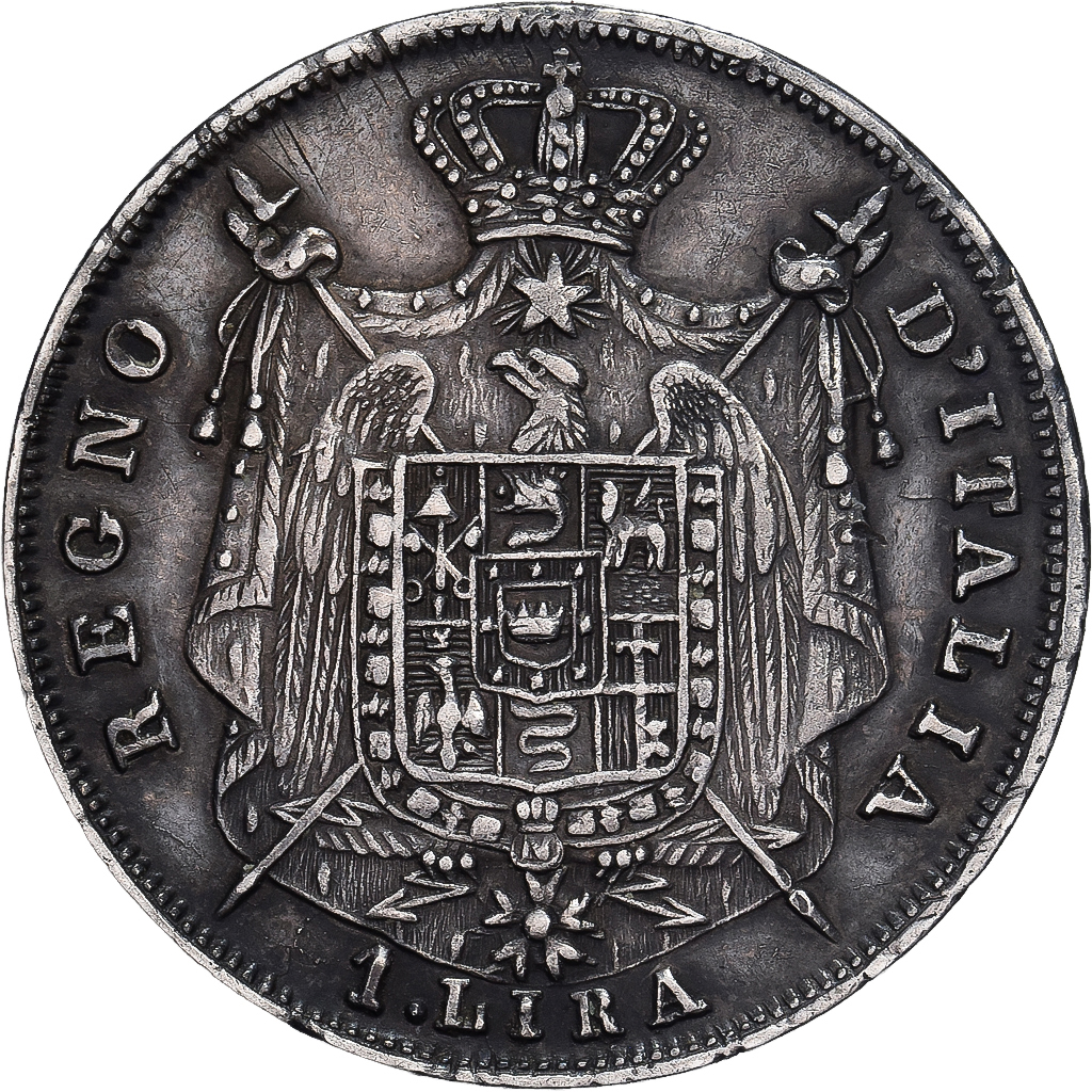 Kingdom of Italy, Napoleon I, 1 Lira, 1814, Milan, Silver, AU