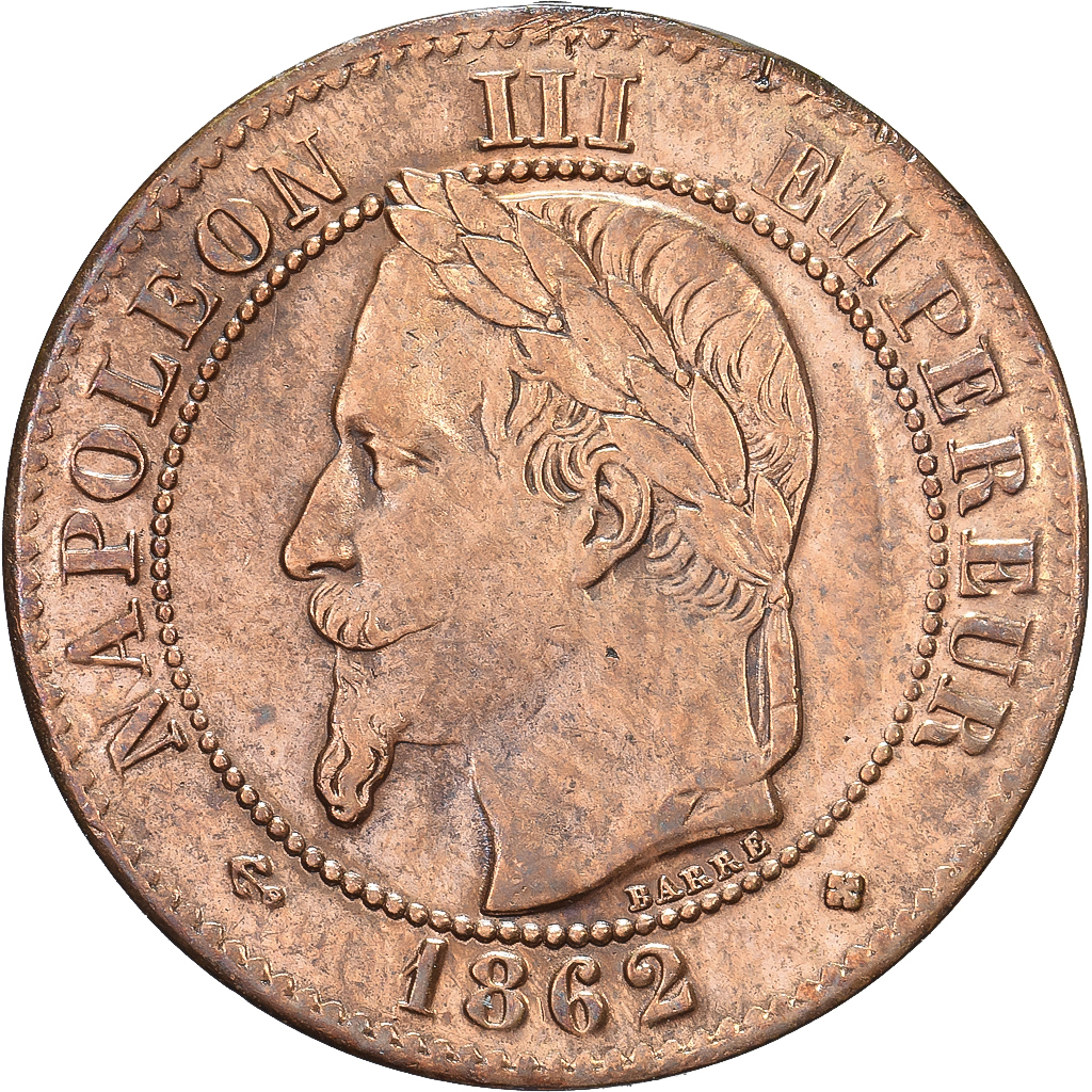 Frankrijk, Napoleon III, 2 Centimes, 1862, Strasbourg, Koper, PR+, Gadoury:104