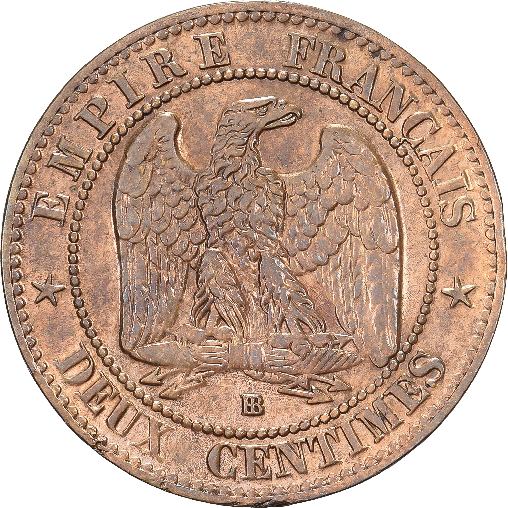 Frankrijk, Napoleon III, 2 Centimes, 1862, Strasbourg, Koper, PR+, Gadoury:104