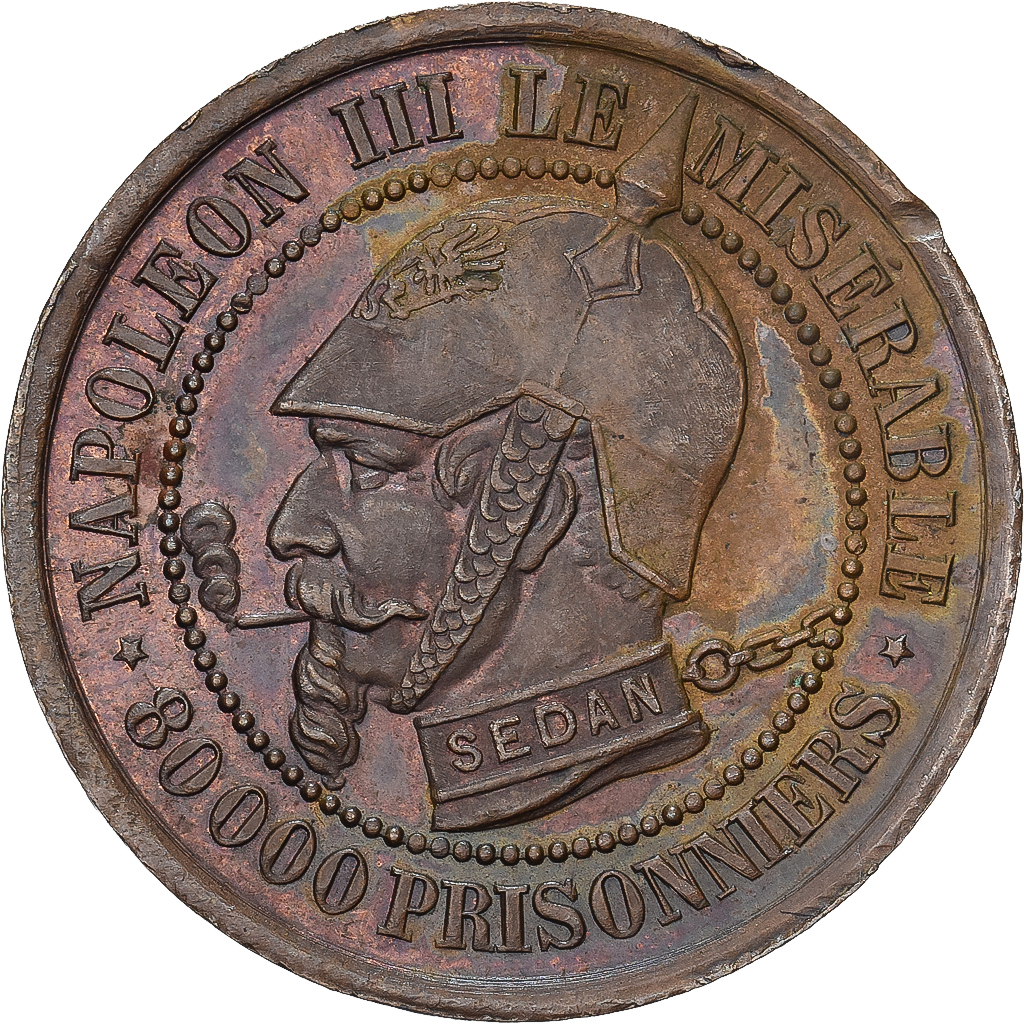 Frankrijk, Satirical token, Napoléon III, Sedan, 1870-1871, Koper, PR+