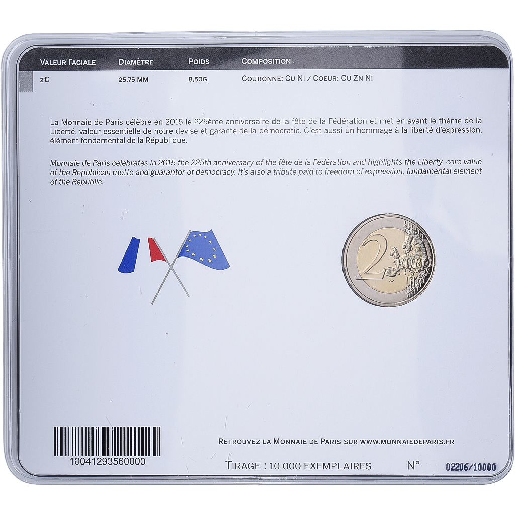 Frankreich, 2 Euro, fête de la Fédération, Colorized, BU, 2015, MDP