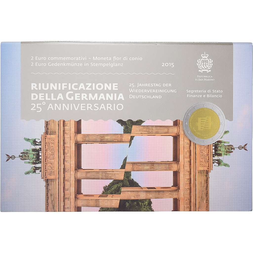 San Marino, 2 Euro, 25 Years of German Unity, FDC, 2016, Rome, Bi-Metallic
