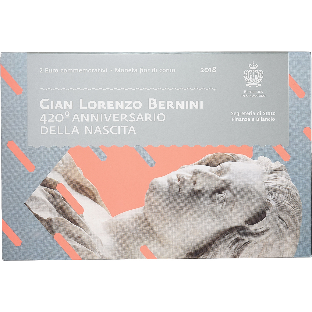 San Marino, 2 Euro, Gian Lorenzo Bernini, FDC, 2018, Rome, Bi-Metallic, STGL