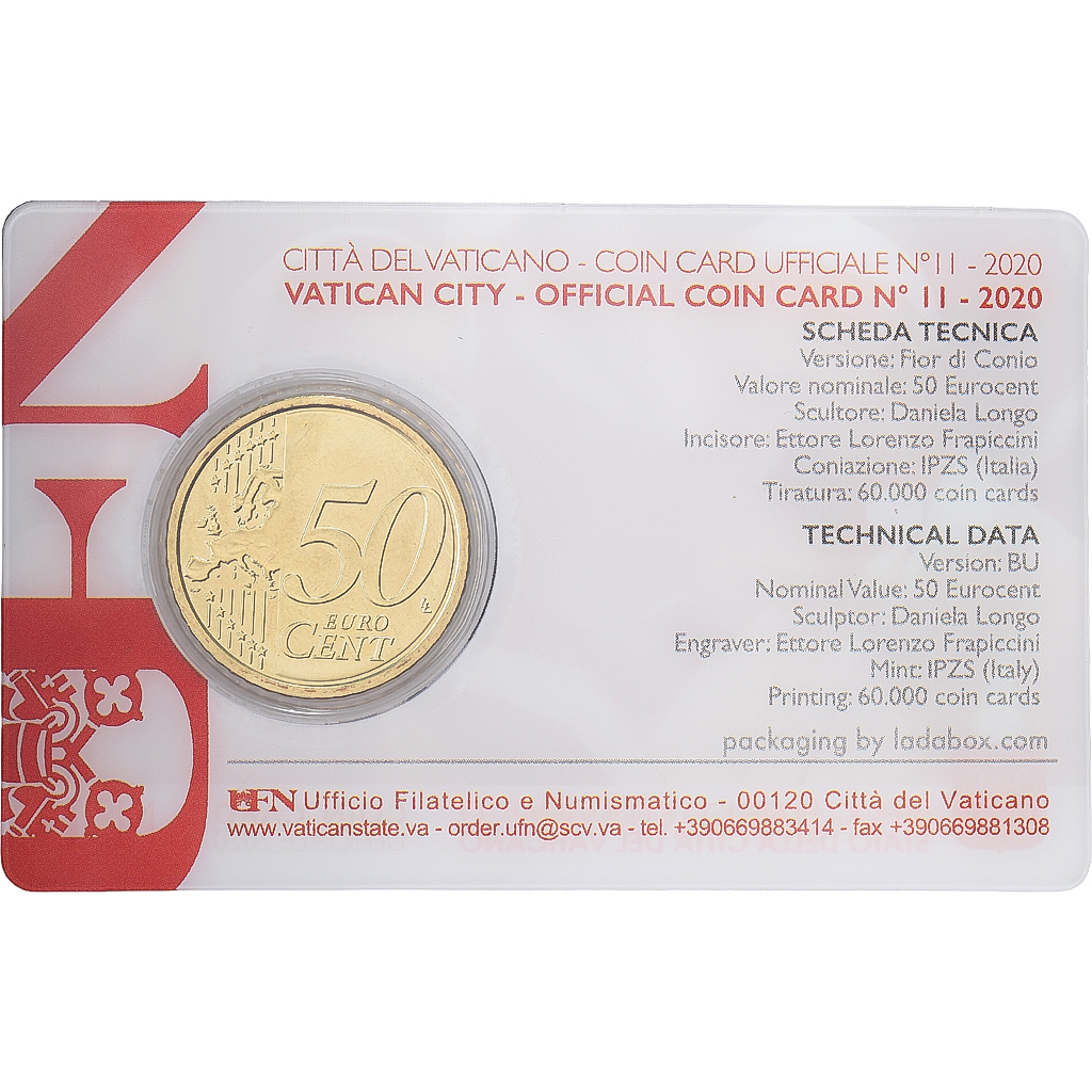 Vatikanstadt, Pope Francis I, 50 Euro Cent, Coin Card n°11 FDC, 2020, Nordic