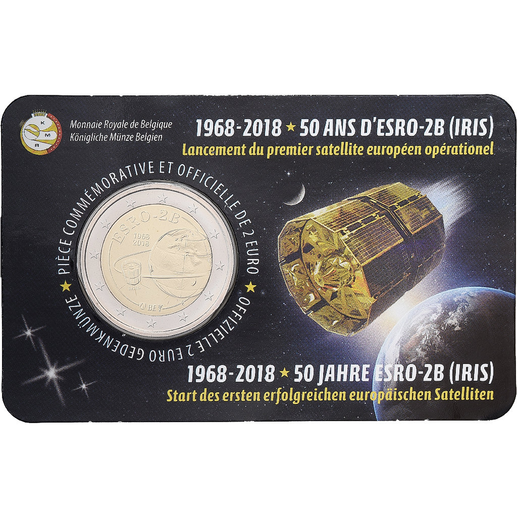 Belgien, 2 Euro, Satellite ESRO-2B, Coin card, 2018, Bi-Metallic, STGL