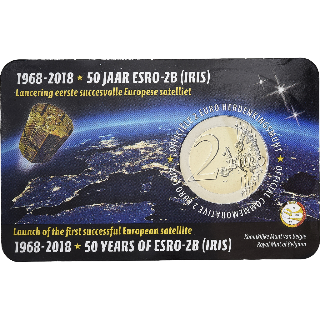 Belgien, 2 Euro, Satellite ESRO-2B, Coin card, 2018, Bi-Metallic, STGL