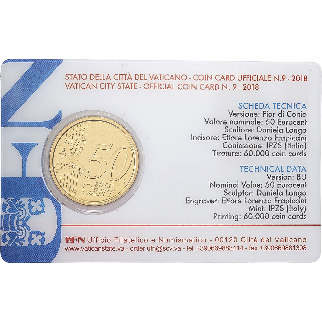 Vatikanstadt, Pope Francis I, 50 Euro Cent, Coin card n°9, 2018, Nordic gold