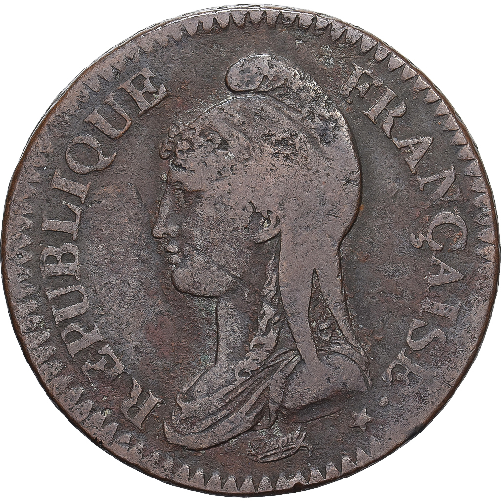 France, 2 Décimes, Dupré, AN 4, Paris, Copper, VF, Gadoury:300