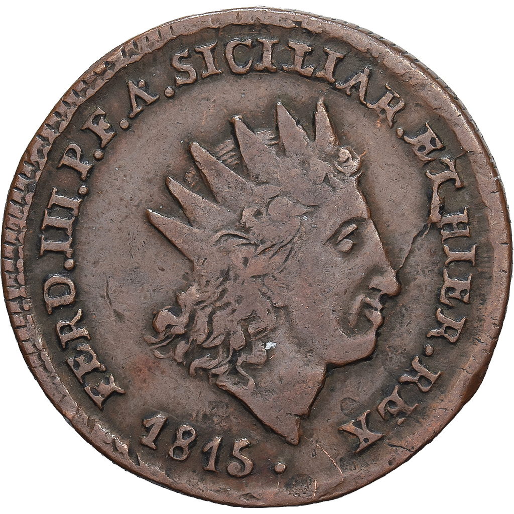 Kingdom of Sicily, Ferdinando III, 2 Grani, 1815, Naples, Copper, VF