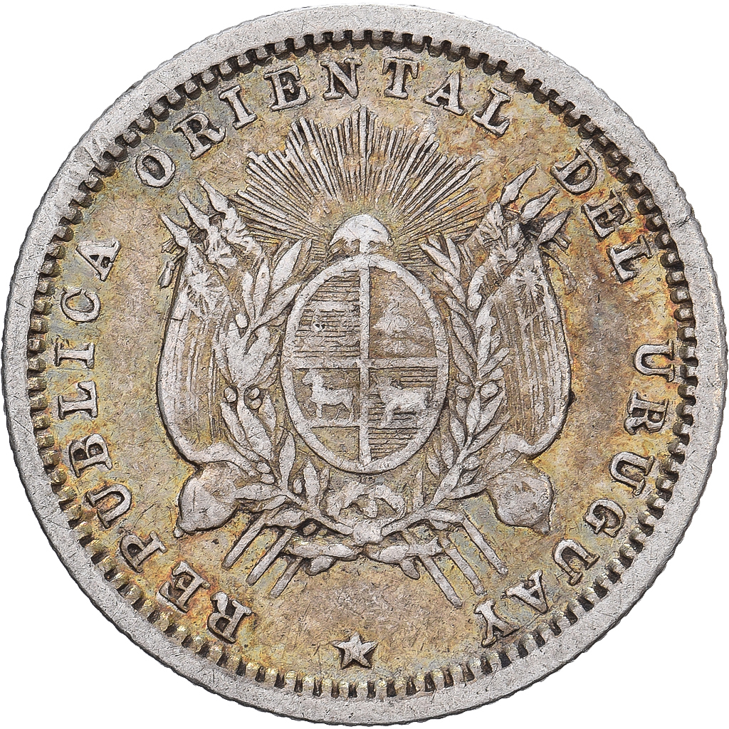 Uruguay, 10 Centesimos, 1877, Paris, Silver, VF