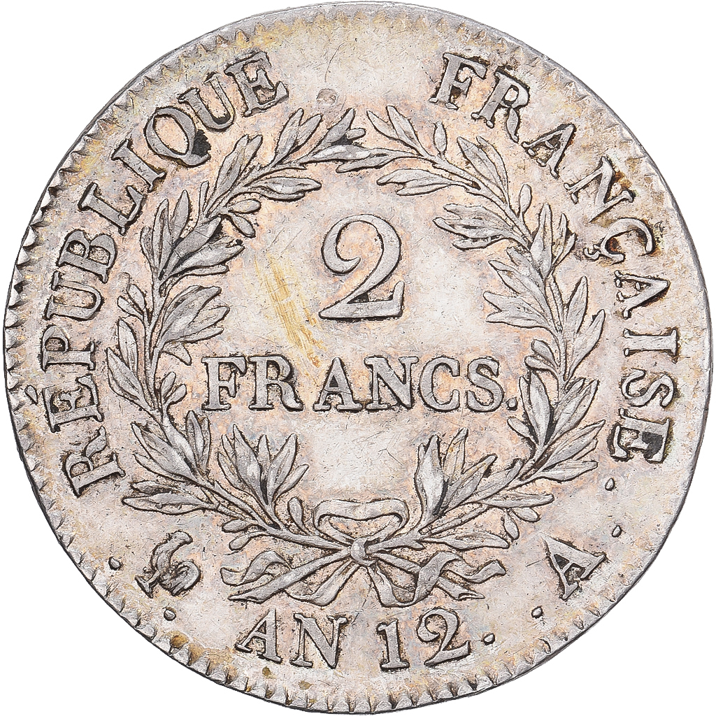 France, Napoléon Bonaparte, 2 Francs, An 12, Paris, Silver, AU