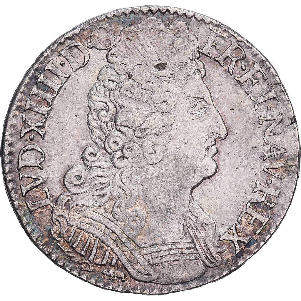 France, Louis XIV, 1/2 Ecu aux trois couronnes, 1711, Dijon, Silver, EF