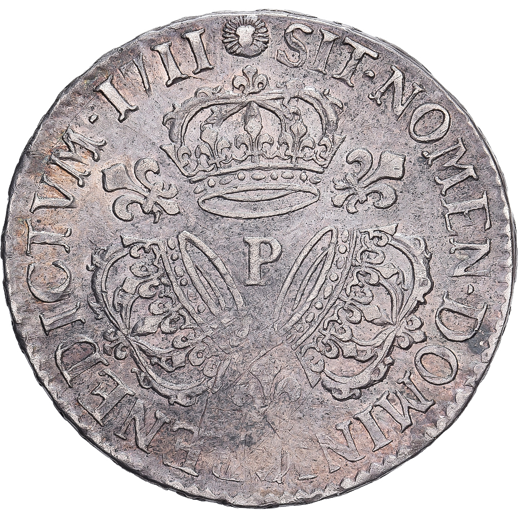France, Louis XIV, 1/2 Ecu aux trois couronnes, 1711, Dijon, Silver, EF