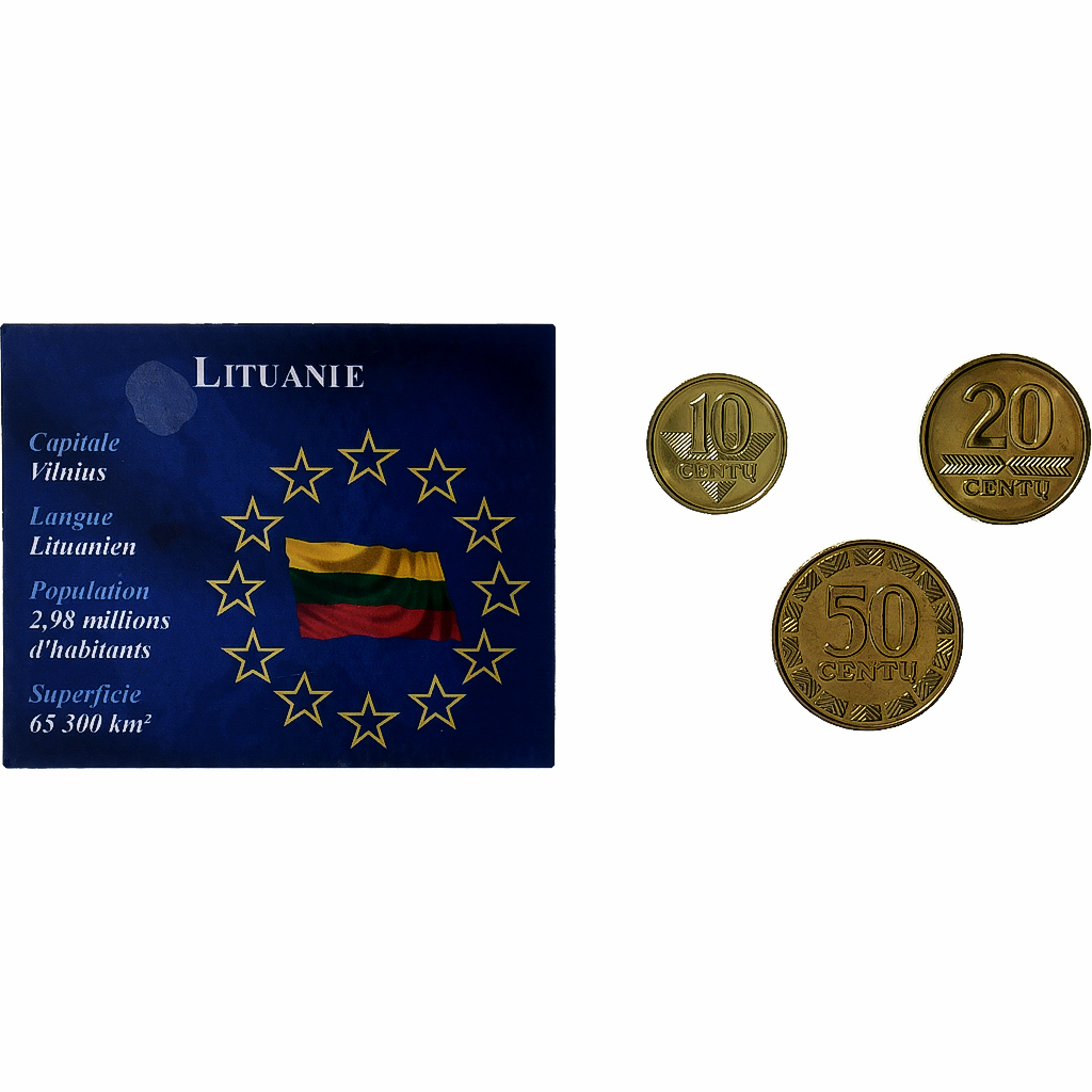 Lithuania, 10 + 20 + 50 centu, 2000, Vilnius, Brass, 