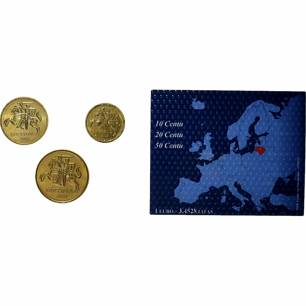 Lithuania, 10 + 20 + 50 centu, 2000, Vilnius, Brass, 