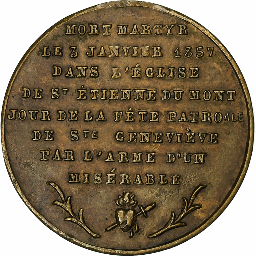 France, Token, Mort de Marie Dominique Auguste Sibour, 1857, Brass, 
