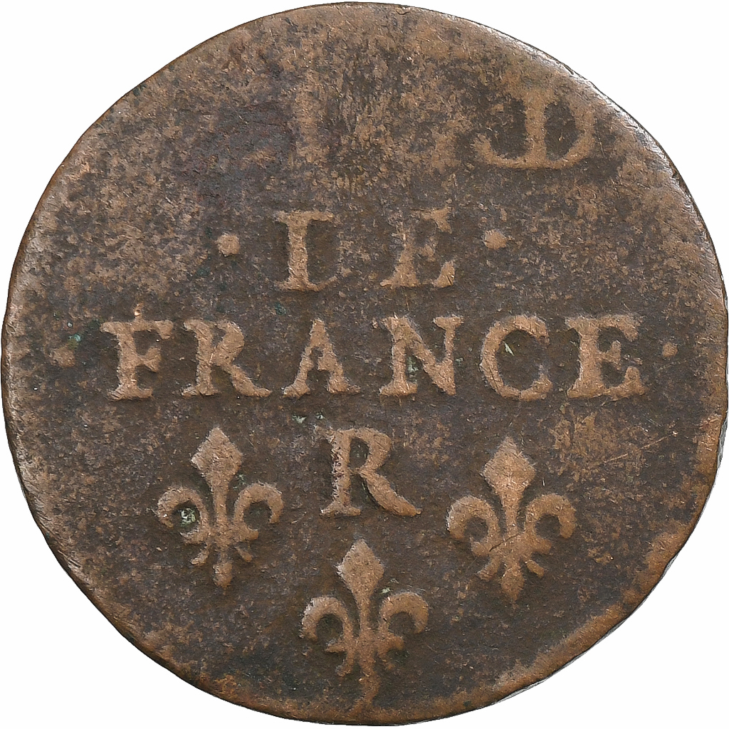 France, Louis XIV, Liard, 1655, Nîmes, Copper, VF, Gadoury:80