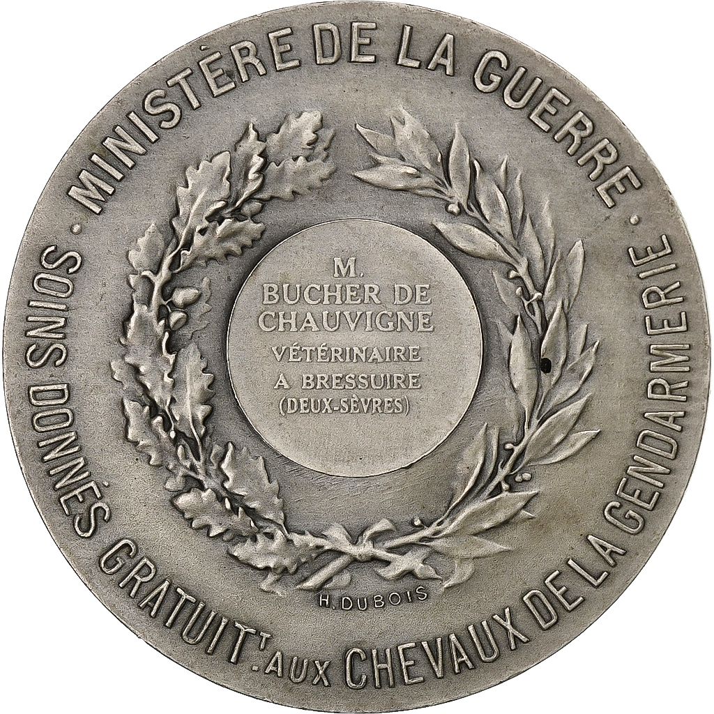 France, Medal, Ministère de la guerre, Soins aux chevaux, Silver, Daniel-Dupuis