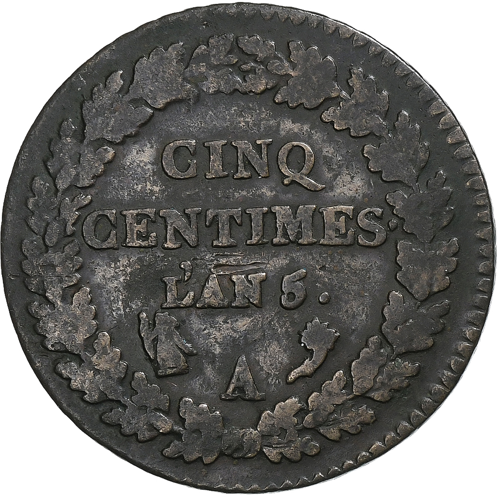 France, 5 Centimes, Dupré, AN 5, Paris, Copper, VF, Gadoury:126, KM:640