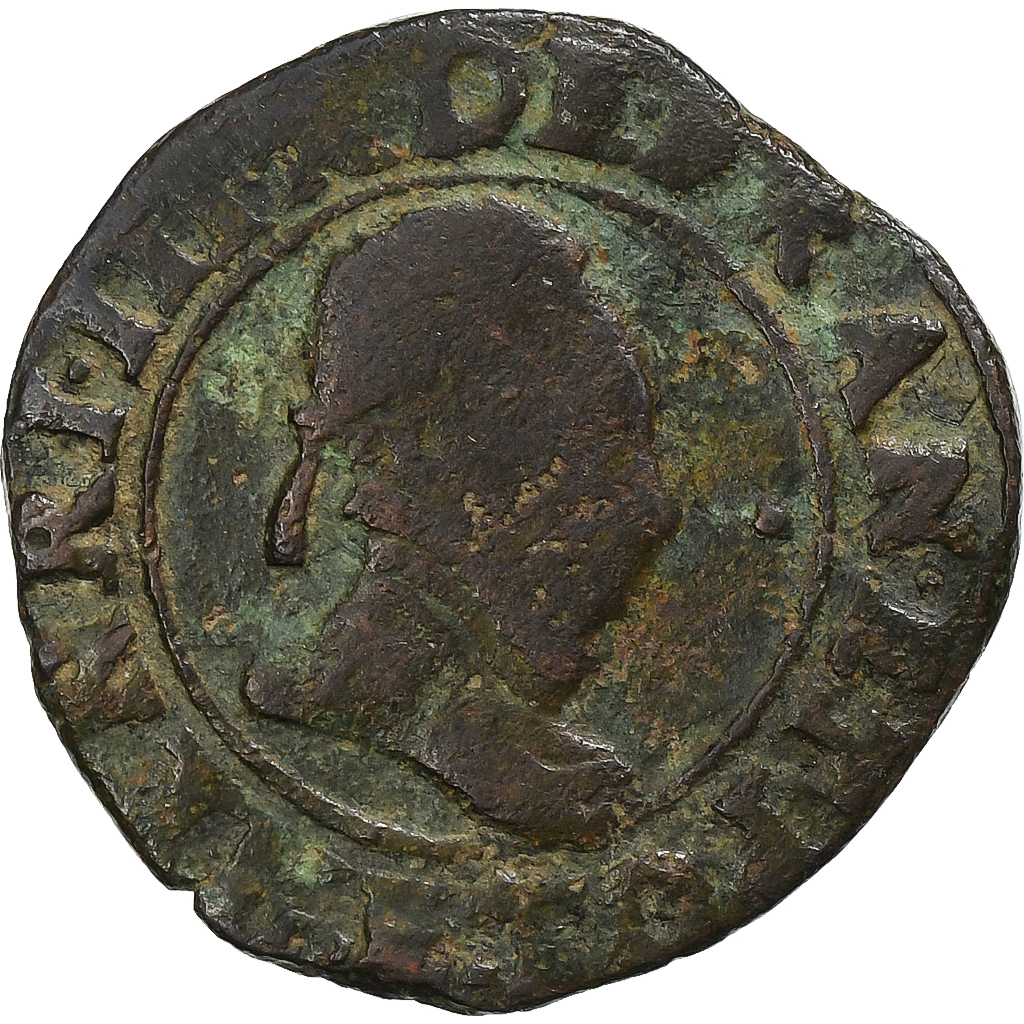 France, Henri III, Double Tournois, 1589, Rouen, Copper, VF(20-25), Gadoury:455