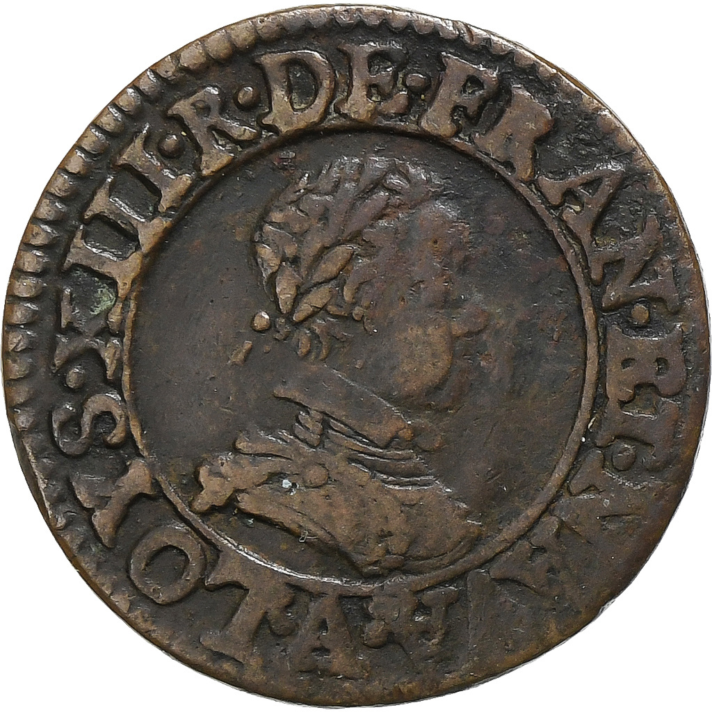 France, Louis XIII, Double Tournois, 1613, Paris, Copper, , Gadoury:5