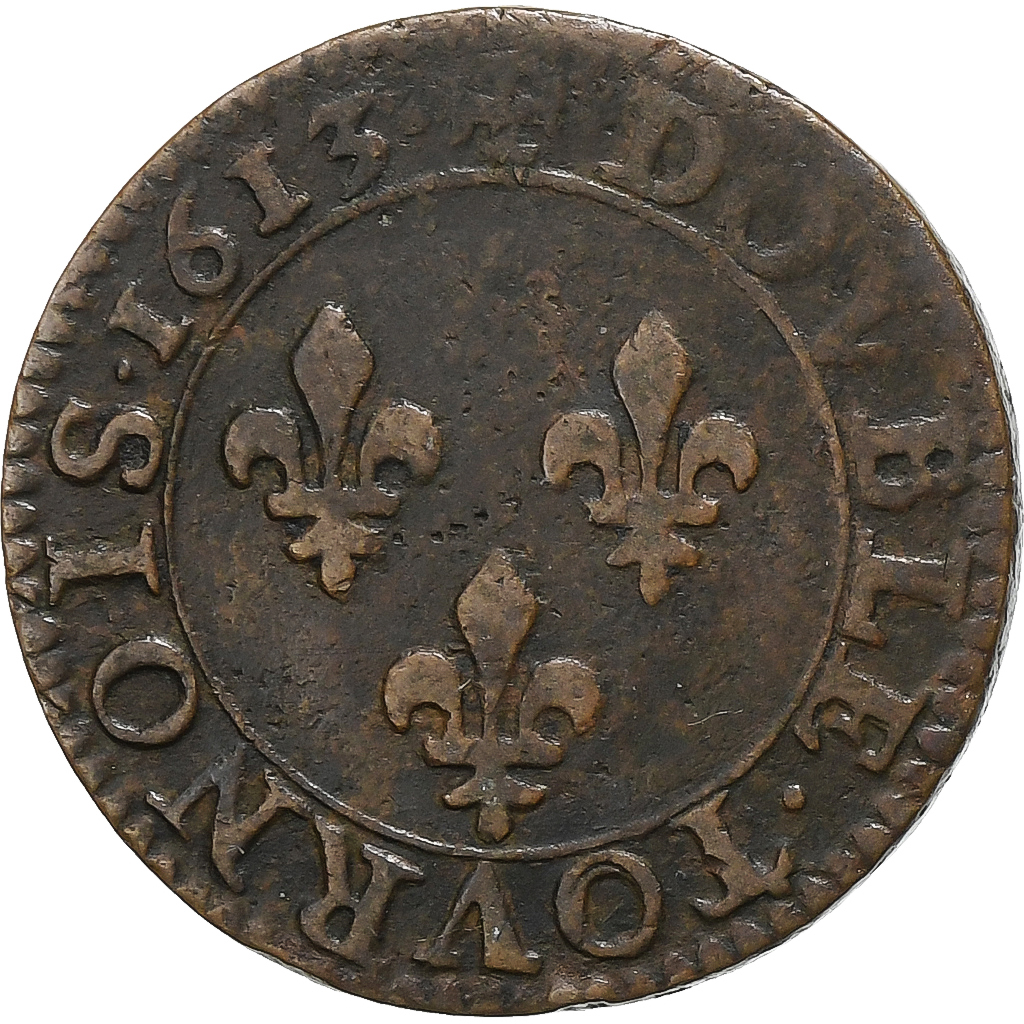 France, Louis XIII, Double Tournois, 1613, Paris, Copper, , Gadoury:5