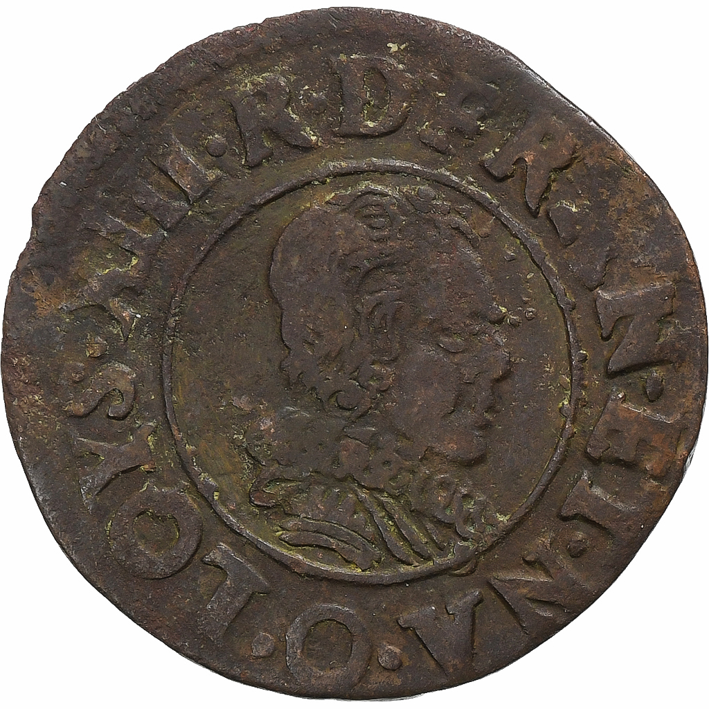 France, Louis XIII, Double Tournois, 1626, Riom, Copper, , Gadoury:9